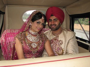 Indian Bride and Groom in Surrey Wedding Car